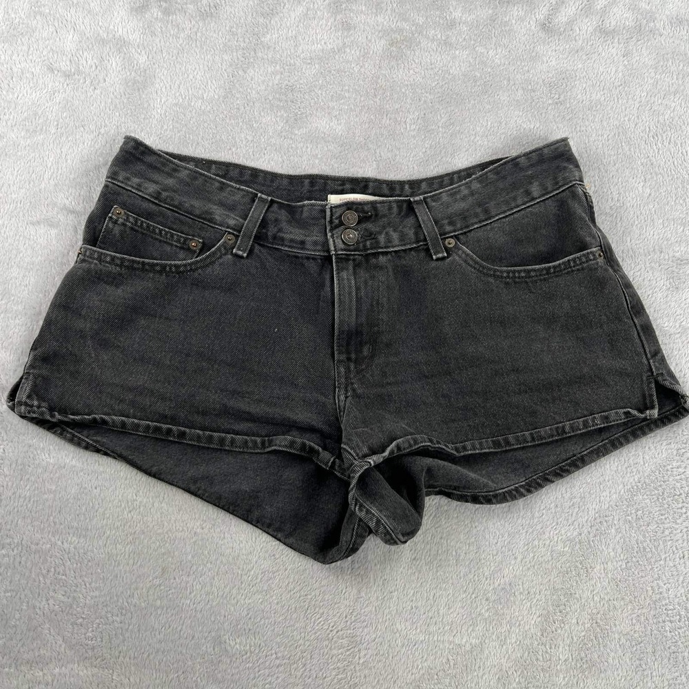 Levi's Superlow Denim Shorts Womens 33 Black Low Rise Cutoff Jean Streetwear